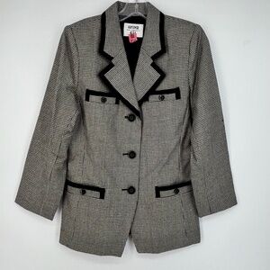 Kasper ASL Womens Size 6 Vintage Blazer Jacket Black Houndstooth 100% Wool HOLE
